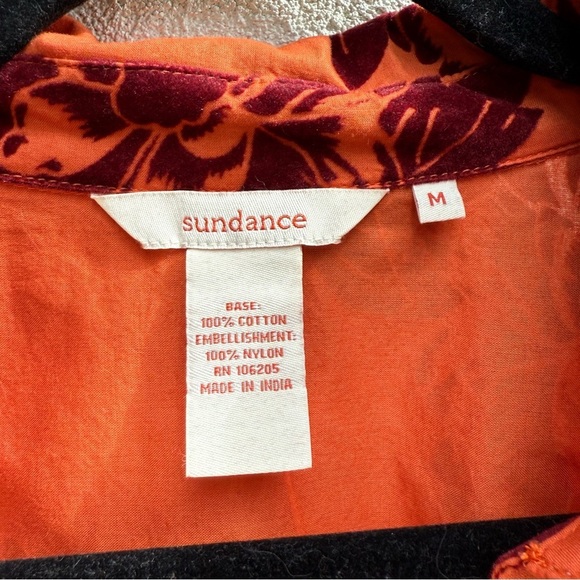 Sundance Floral Button Down Shirt Top Size M Medium embossed  Velvet flowers - Picture 2 of 7